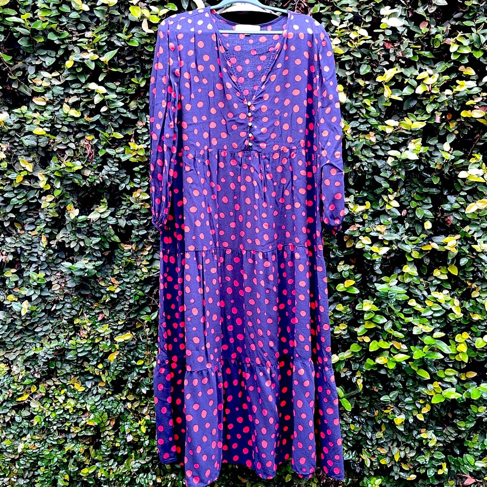LOFT Dotted Tiered Midi Dress